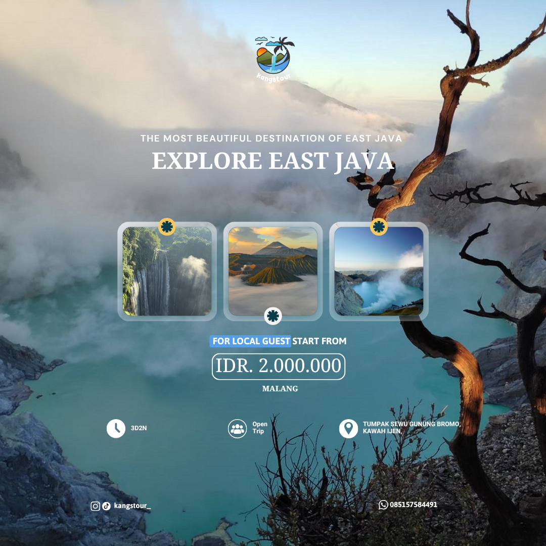 From Malang : 3D2N Tumpak Sewu Waterfall - Bromo Mountain - Ijen Crater package Open Trip Tumpak Sewu - Gunung Bromo - Kawah Ijen (Local) image